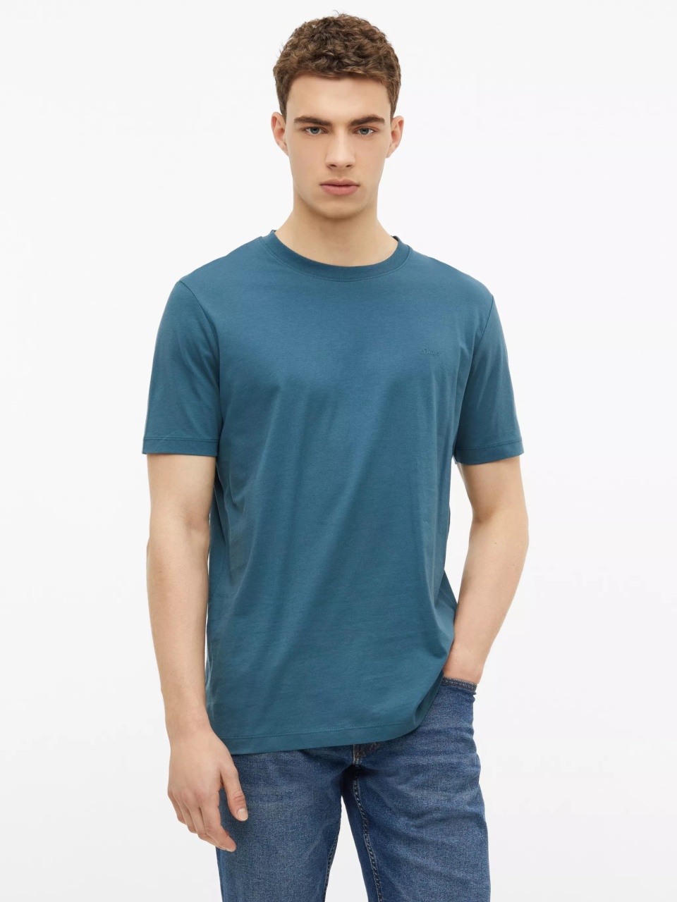 s.Oliver Tricou barbati, din bumbac, la baza gatului, Regular fit, Albastru petrol (SELECTATI MARIMEA: 3XL)