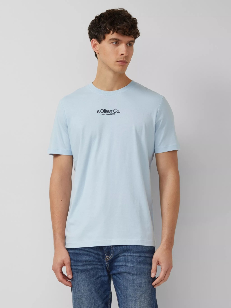 s.Oliver Tricou barbati la baza gatului, din bumbac, Regular fit, Albastru deschis (SELECTATI MARIMEA: 3XL)