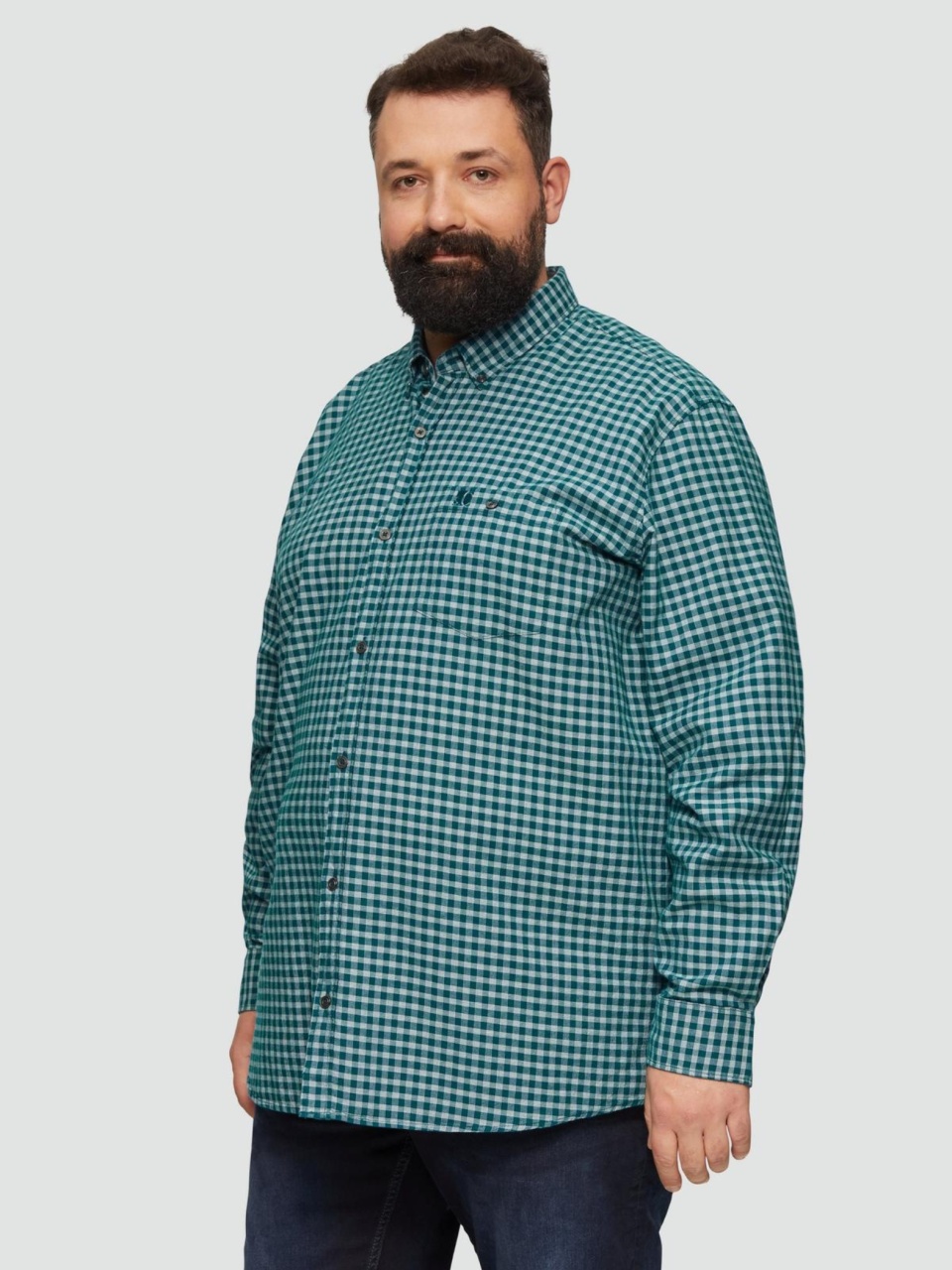 Camasa barbati big sizes, cu maneca lunga si imprimeu in carouri, Regular fit, Verde inchis (SELECTATI MARIMEA: 2XL)