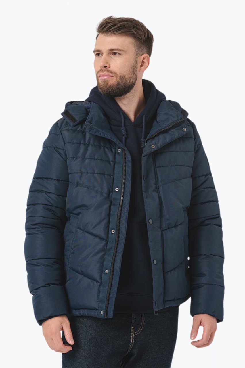 Geaca barbati cu gluga si buzunare oblice bleumarin (SELECTATI MARIMEA: 3XL)