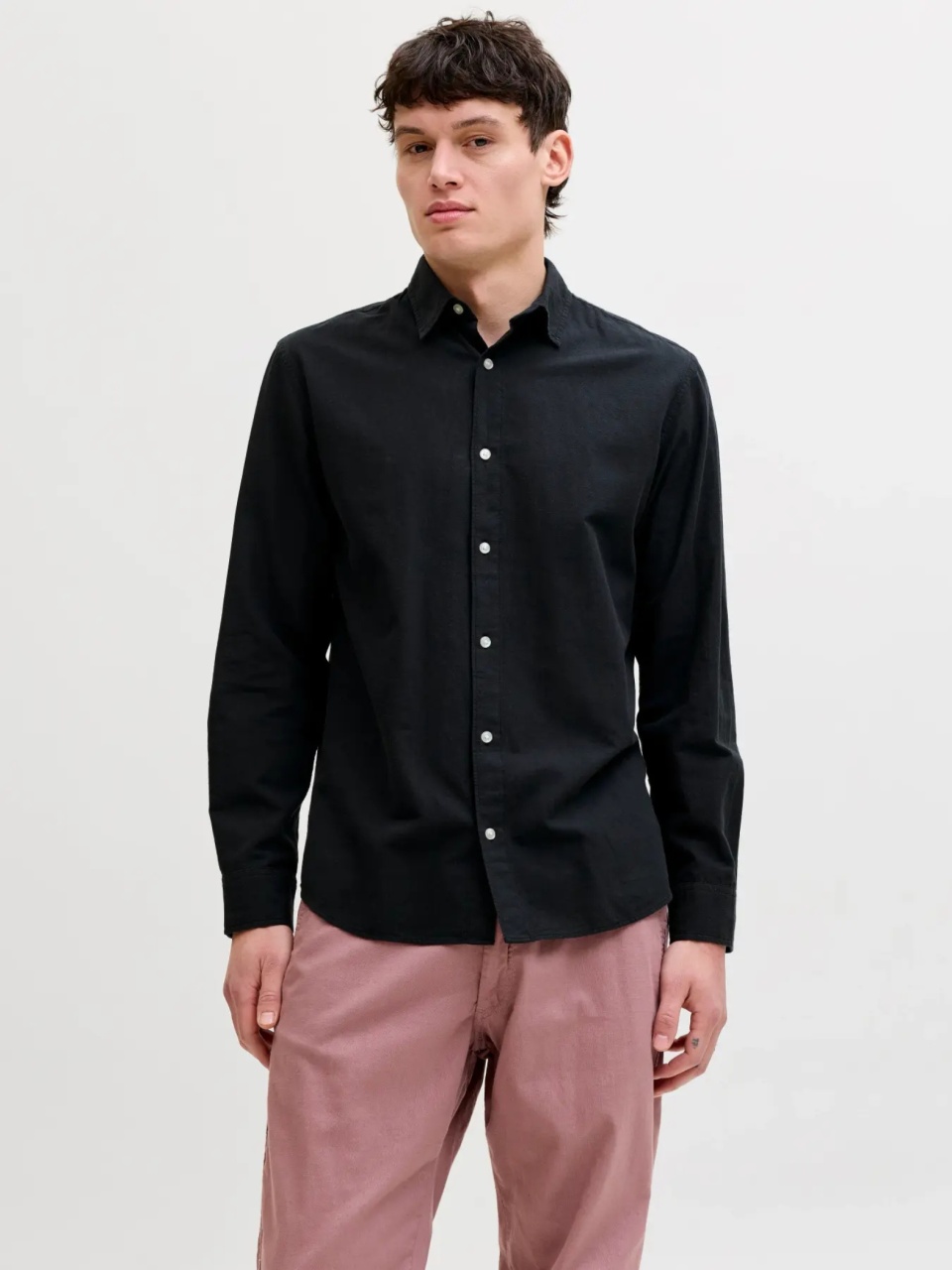 Jack & Jones Camasa cu maneca lunga barbati, din amestec de in, Regular fit, Negru (SELECTATI MARIMEA: XL)