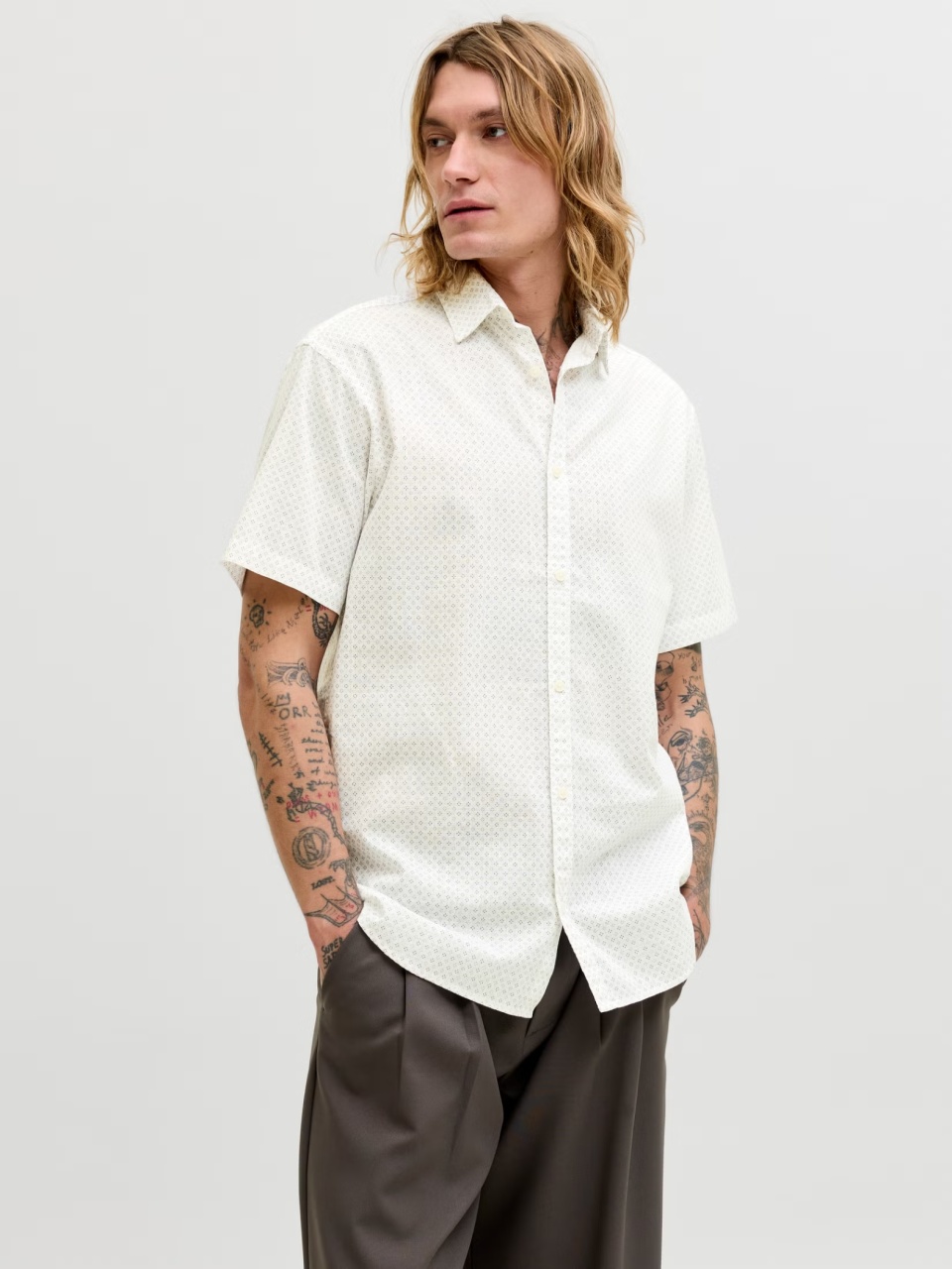 Jack & Jones Camasa de vara barbati, din amestec de in, Regular fit, Alb (SELECTATI MARIMEA: M)