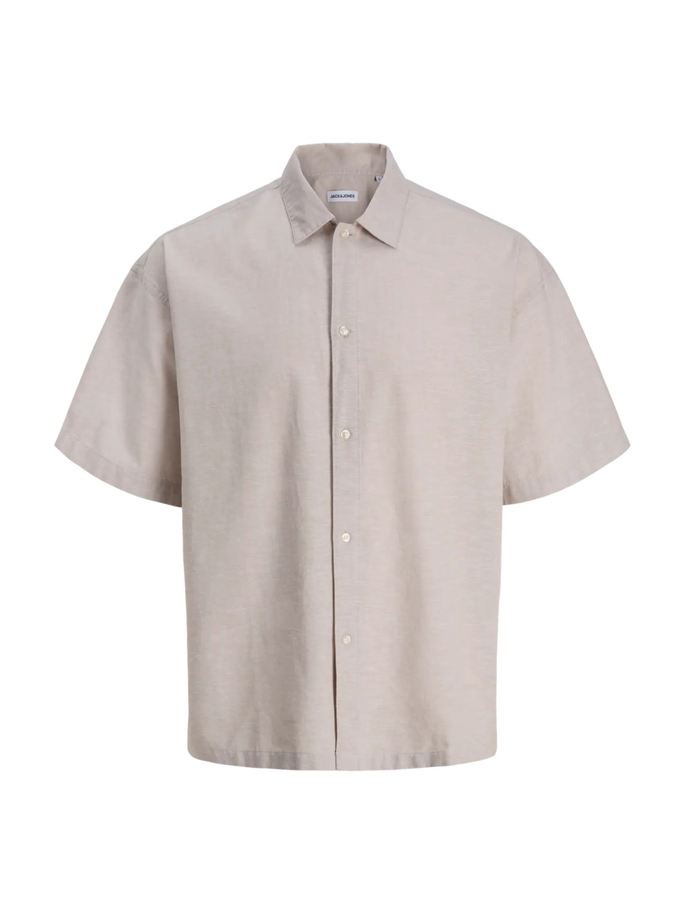 Jack & Jones Camasa oversize cu maneca scurta barbati, din amestec de in, Bej (SELECTATI MARIMEA: L)
