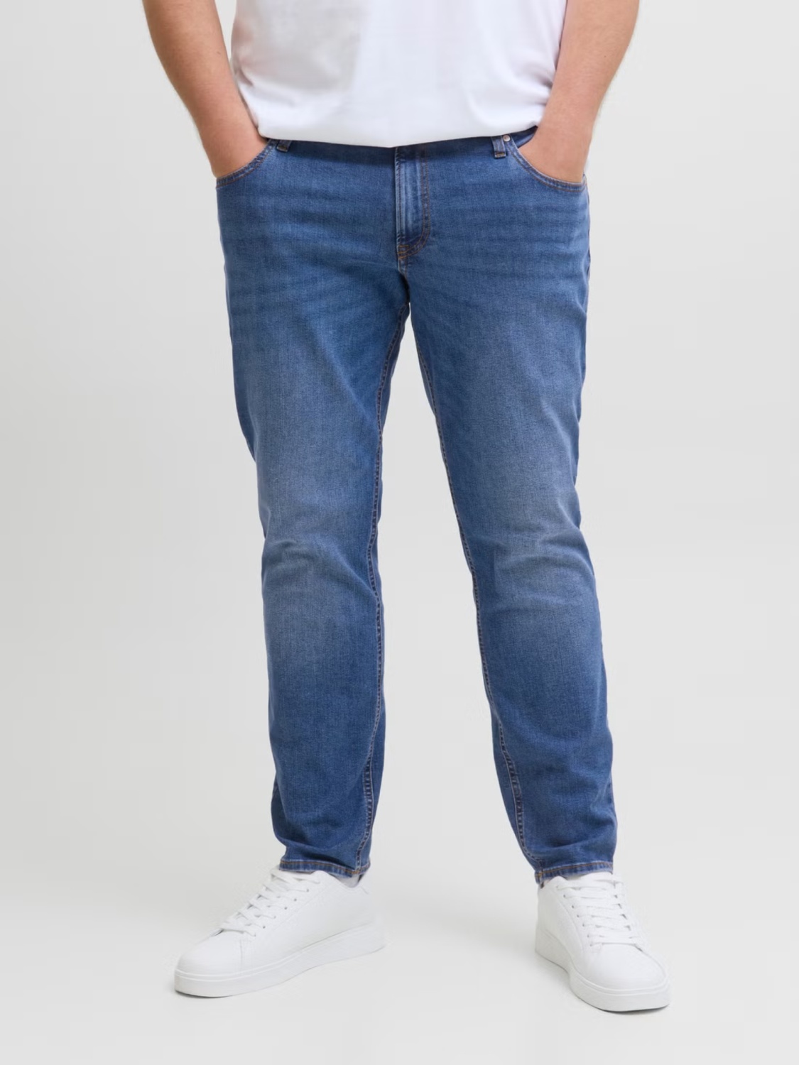 Jack & Jones Plus Blugi Glenn, barbati big sizes, cu talie joasa si croiala Slim Fit, Albastru (SELECTATI MARIMEA: 42, SELECTATI LUNGIMEA: 34)