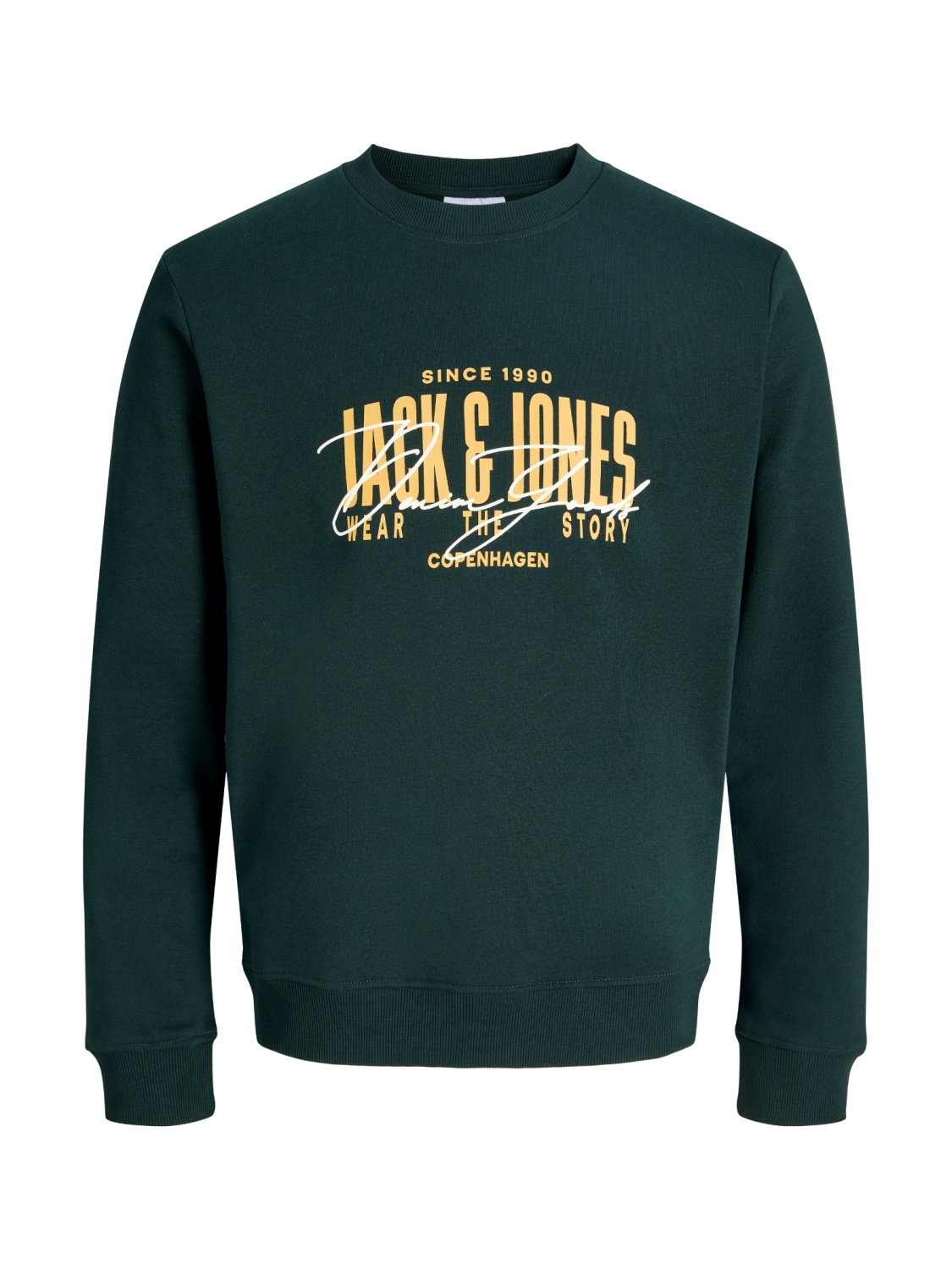 Jack & Jones Plus Bluza barbati big sizes, imprimeu cu logo, Regular fit, JJAERO, Verde inchis (SELECTATI MARIMEA: 8XL)