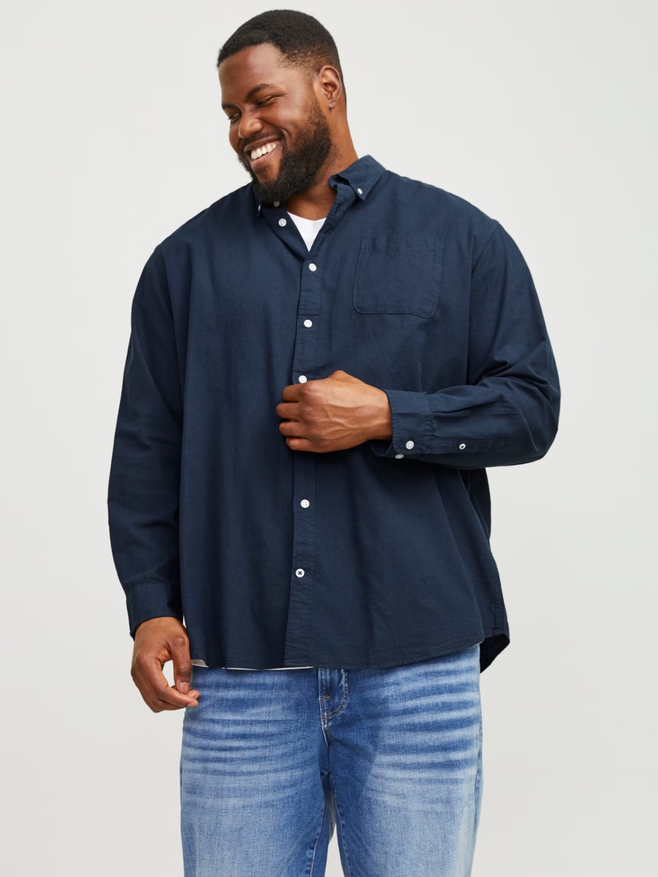 Jack & Jones Plus Camasa casual barbati big sizes, din bumbac organic, Bleumarin inchis (SELECTATI MARIMEA: 6XL)