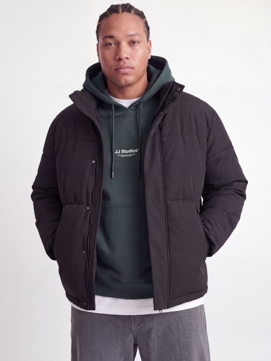 Jack & Jones Plus Geaca barbati big sizes, PUFFER, fara gluga, Regular fit, JJESOHO, Negru (SELECTATI MARIMEA: 5XL)
