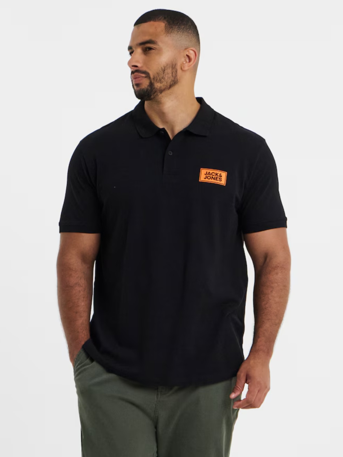 Jack & Jones Plus Tricou polo barbati big sizes, din piqué de bumbac, Regular fit, JJRUSH, Negru (SELECTATI MARIMEA: 5XL)