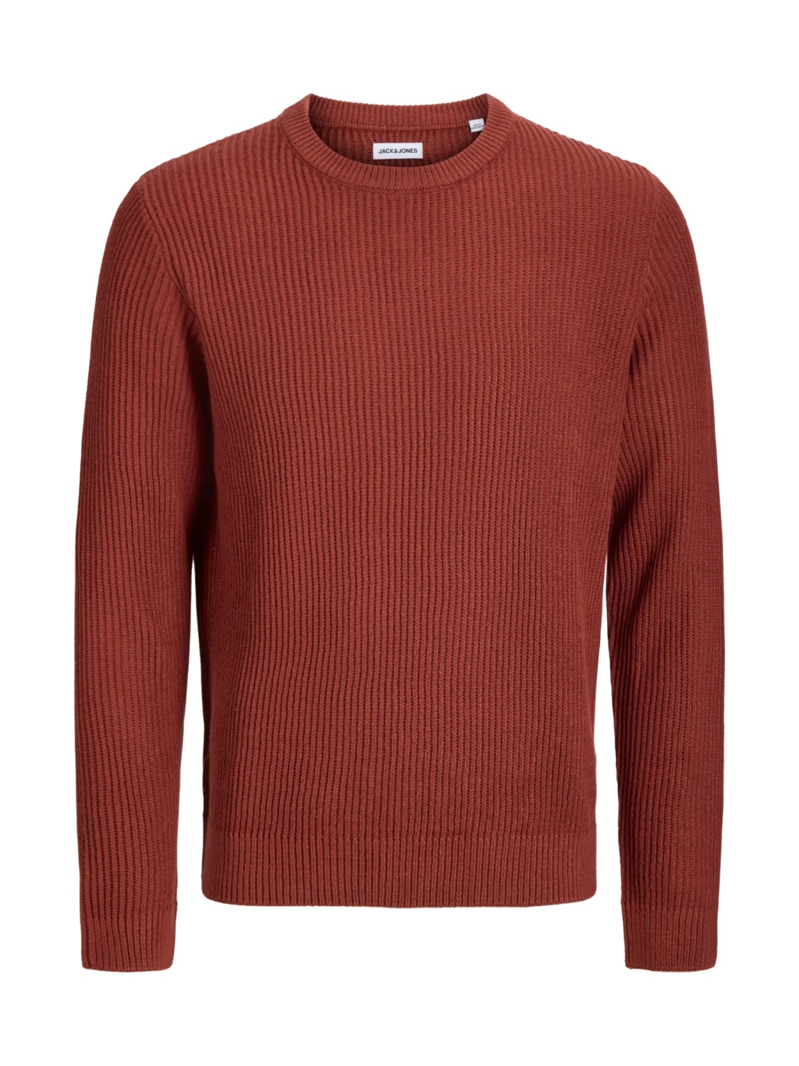 Jack & Jones Pulover tricotat barbati, decolteu la baza gatului, Regular Fit, JJPANNEL, Caramiziu (SELECTATI MARIMEA: S)