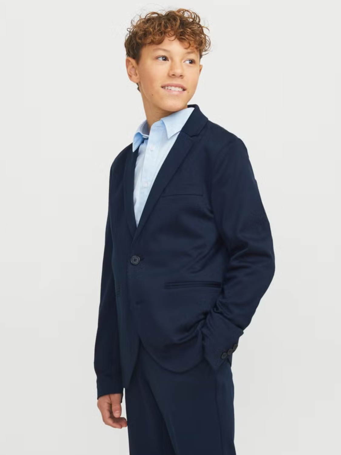 Jack & Jones Sacou baieti, JJEJAXON, croiala Slim Fit, Bleumarin inchis (SELECTATI MARIMEA: 140 cm)