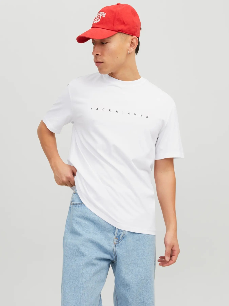 Jack & Jones Tricou barbati JJESTAR JJ TEE SS, cu textul Jack & Jones, Relaxed Fit, Alb (SELECTATI MARIMEA: XL)