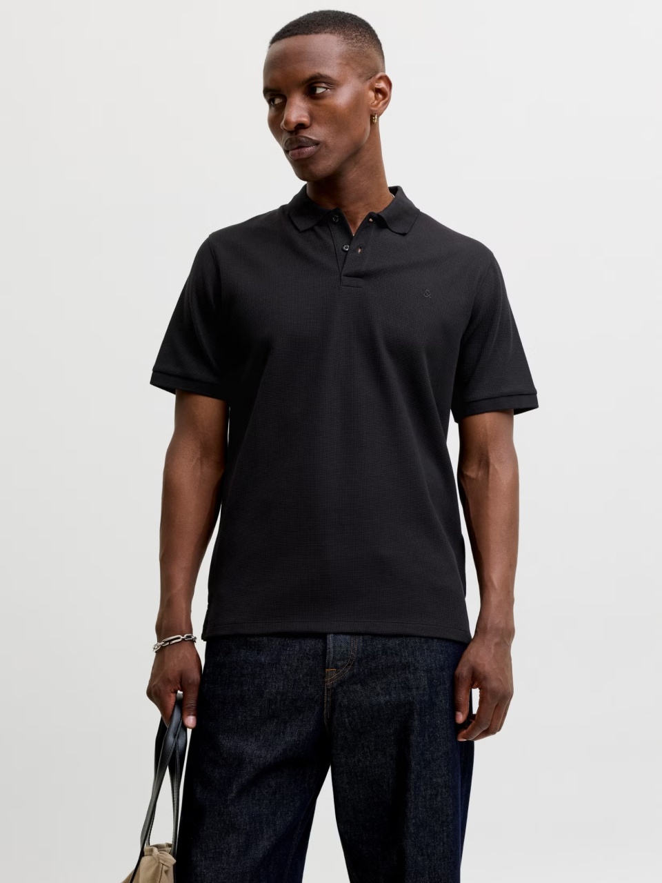 Jack & Jones Tricou polo barbati, din amestec de bumbac, Regular Fit, JJEAUSTIN, Negru (SELECTATI MARIMEA: M)