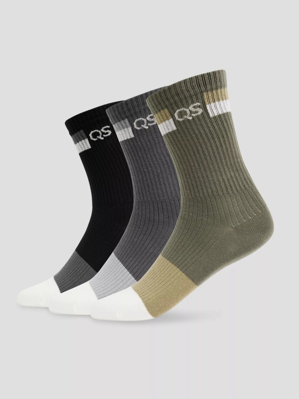 Q/S by s.Oliver Set 3 perechi de sosete retro, barbati, din amestec de bumbac, Gri inchis (SELECTATI MARIMEA: 43-46)