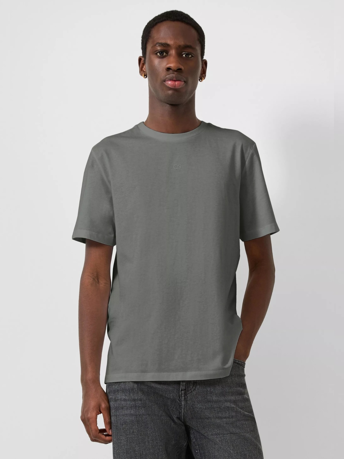 Q/S by s.Oliver Tricou barbati, la baza gatului, din bumbac, Regular Fit, Gri (SELECTATI MARIMEA: M)