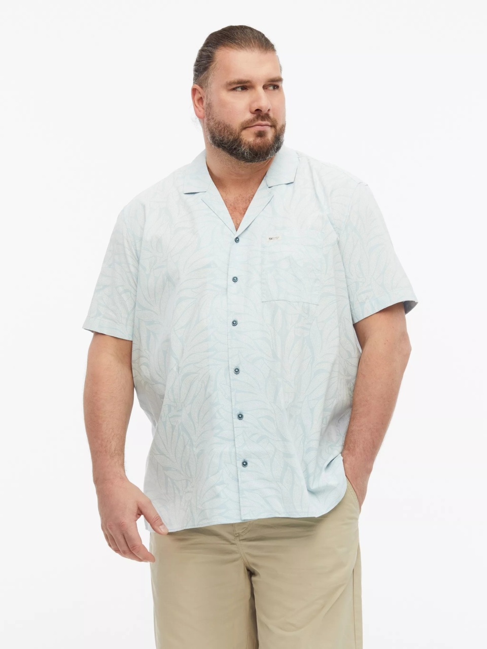 s.Oliver Big Sizes Camasa cu imprimeu floral, barbati big sizes, din amestec de bumbac, Resort fit, Albastru deschis (SELECTATI MARIMEA: 5XL)