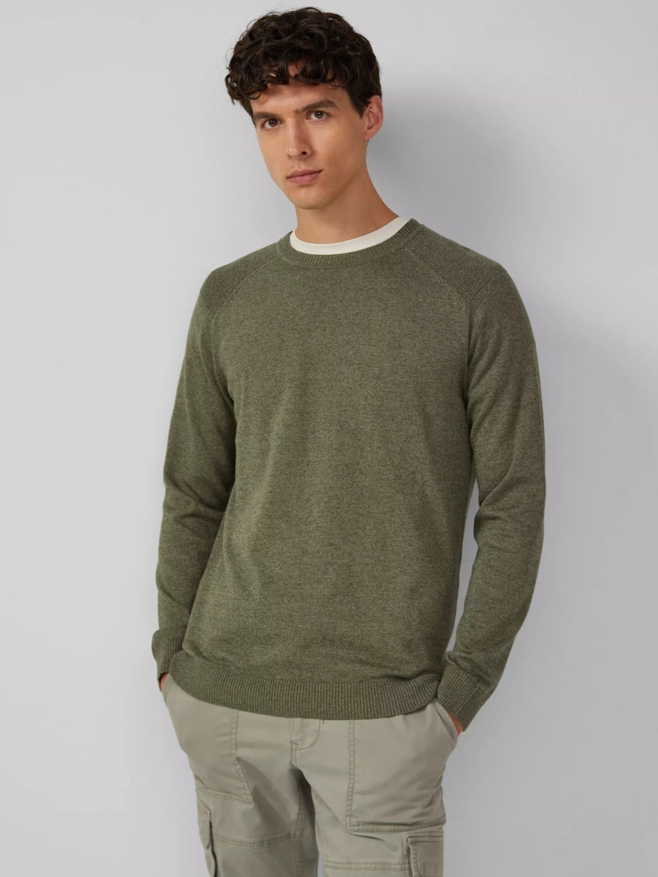 s.Oliver Pulover tricotat barbati cu guler rotund si maneci raglan, Verde inchis (SELECTATI MARIMEA: 2XL)