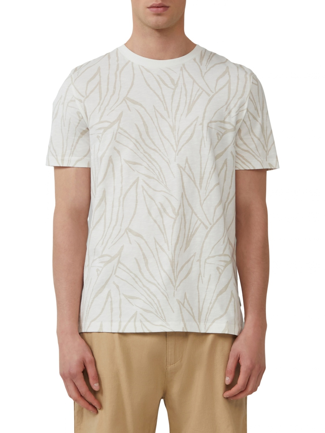 s.Oliver Tricou barbati, cu un model abstract, decolteu la baza gatului, Regular fit, Crem