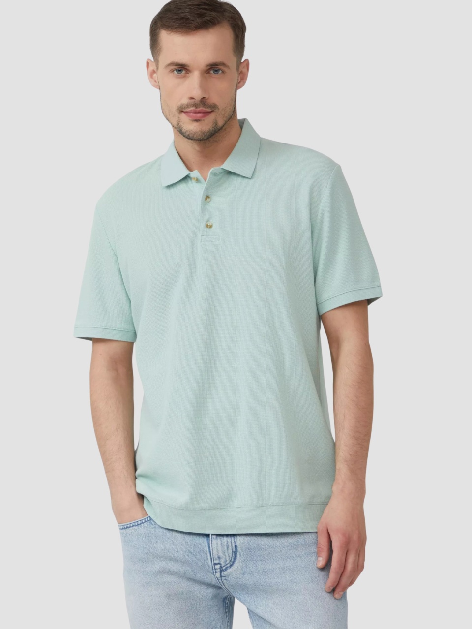 s.Oliver Tricou polo barbati, din piqué waffle, Regular fit, Turcoaz (SELECTATI MARIMEA: XL)