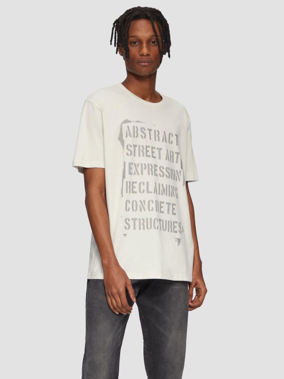 Tricou barbati din bumbac cu imprimeu cu text si croiala Regular Fit, Crem (SELECTATI MARIMEA: M)