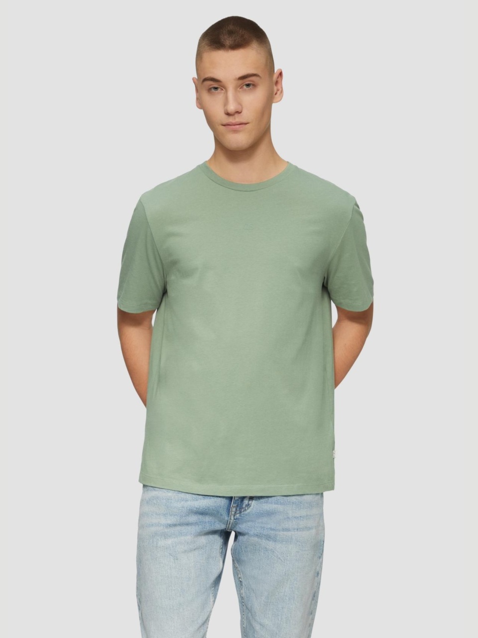 Tricou cu maneca scurta, barbati, la baza gatului, croiala Regular Fit, Verde pudrat (SELECTATI MARIMEA: S)