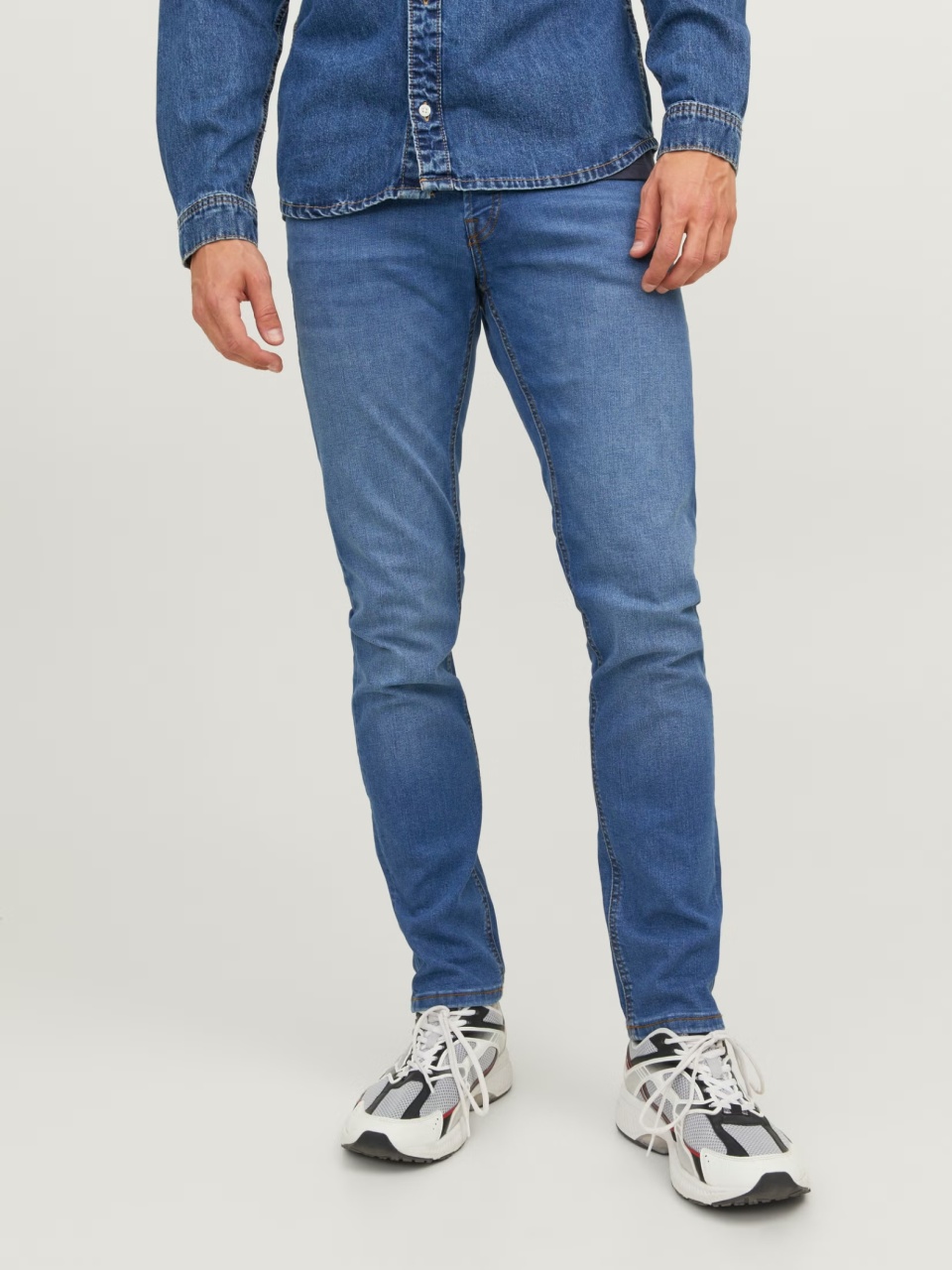 Jack & Jones Blugi barbati Glenn, cu talie joasa si croiala Slim fit, Albastru (SELECTATI MARIMEA: 32, SELECTATI LUNGIMEA: 34)