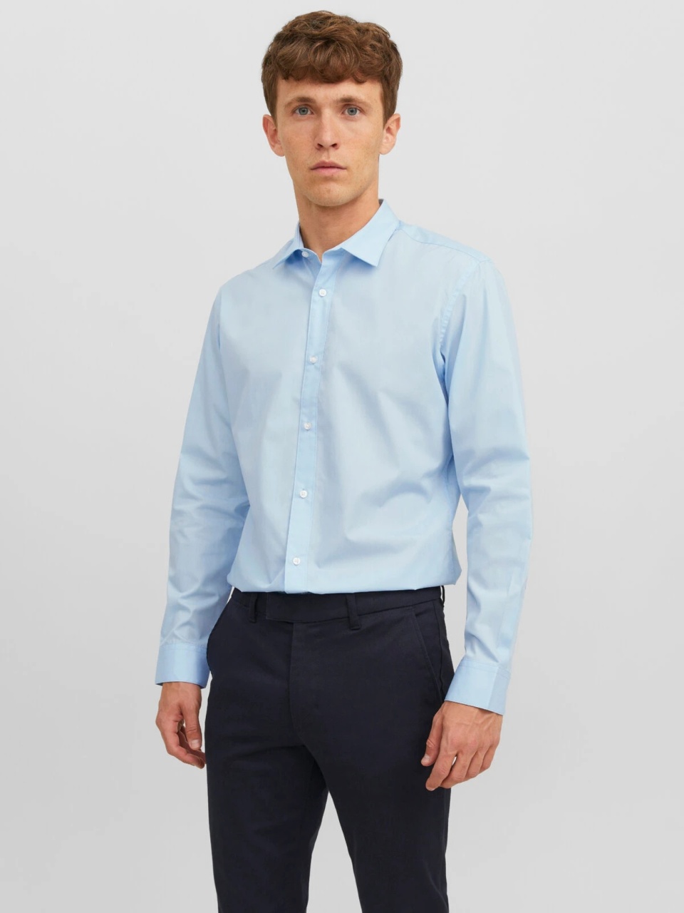 Jack & Jones Camasa barbati, din amestec de bumbac, Slim Fit, Albastru deschis (SELECTATI MARIMEA: 2XL)