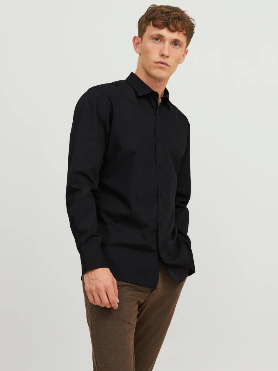 Jack & Jones Camasa barbati, din amestec de bumbac, Slim Fit, Negru (SELECTATI MARIMEA: L)