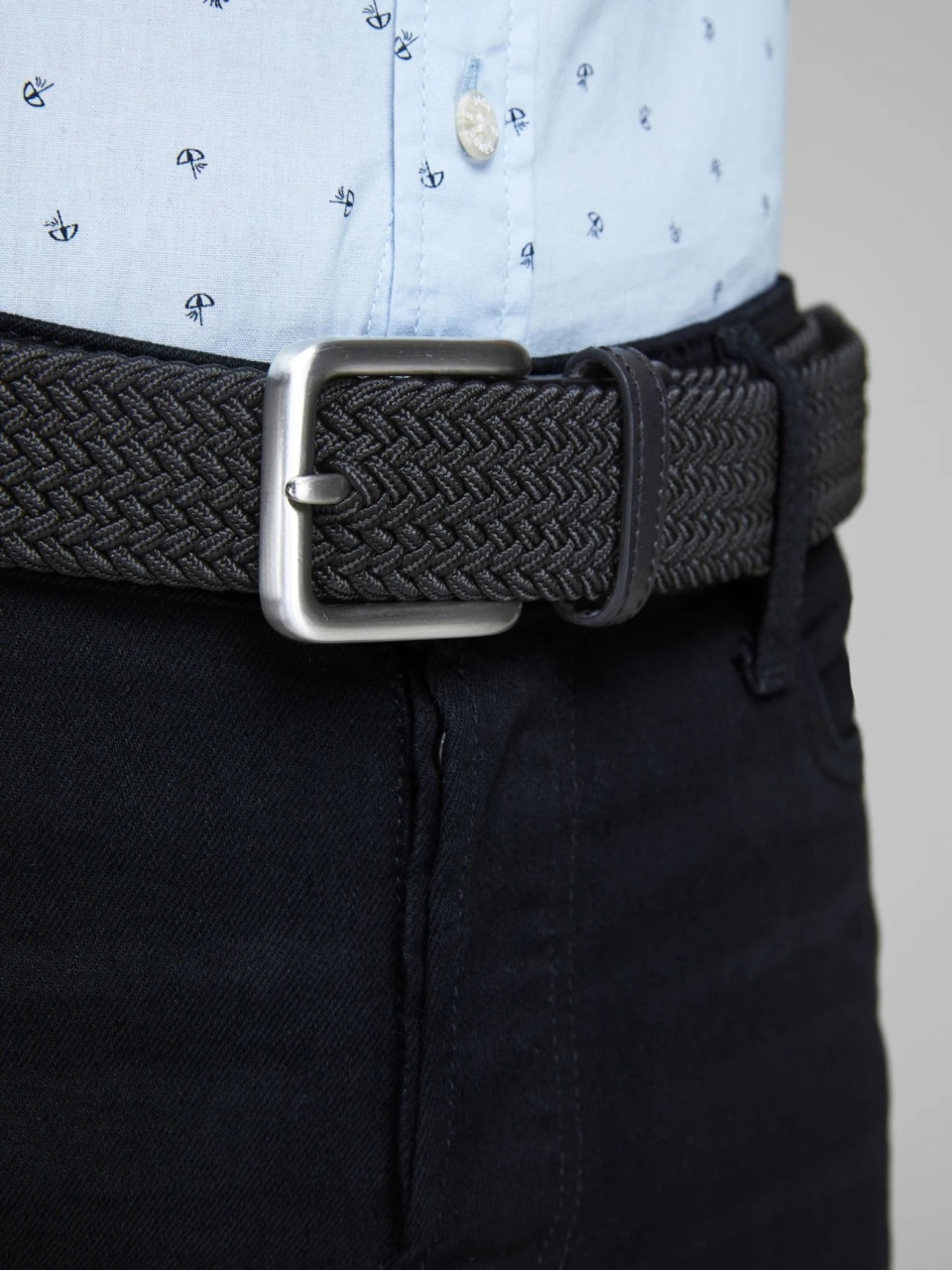 Jack & Jones Curea impletita, barbati, catarama cu stift, Negru (SELECTATI MARIMEA: 95 cm)