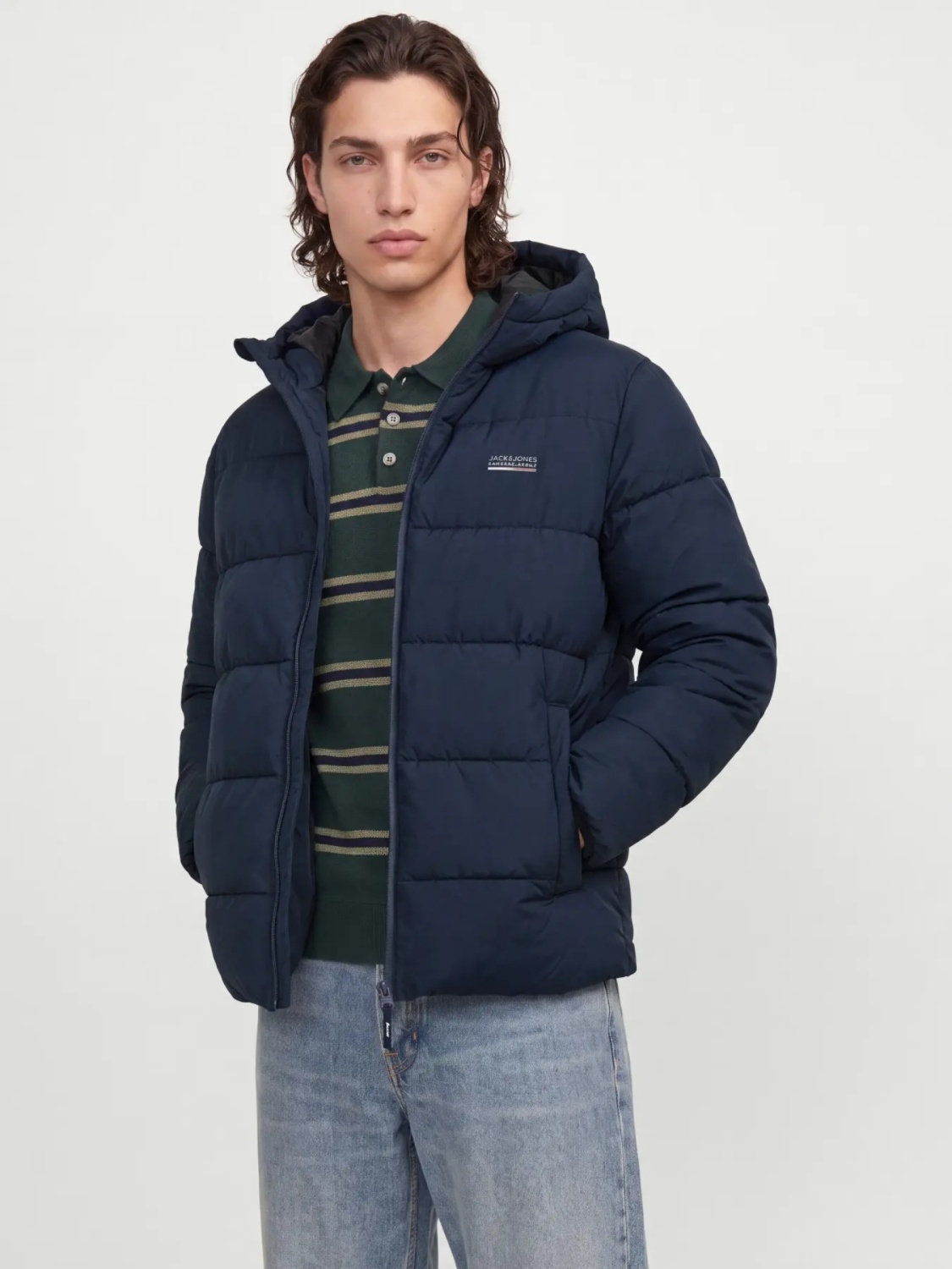 Jack & Jones Geaca barbati, PUFFER, cu gluga, Regular fit, JJEFREDDIE, Bleumarin inchis (SELECTATI MARIMEA: 2XL)