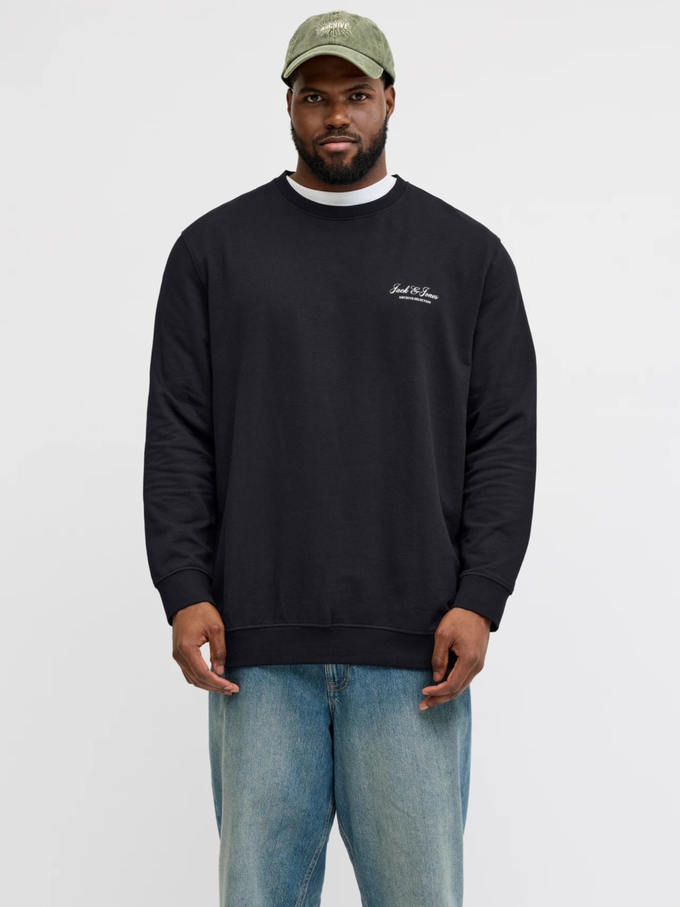 Jack & Jones Plus Bluza barbati big sizes, cu decolteu la baza gatului, Negru (SELECTATI MARIMEA: 6XL)