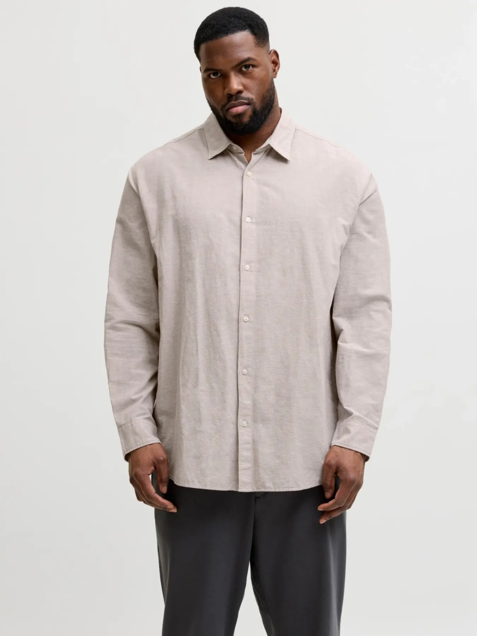 Jack & Jones Plus Camasa barbati big sizes, din amestec de in, Regular fit, Breeze, Bej (SELECTATI MARIMEA: 7XL)