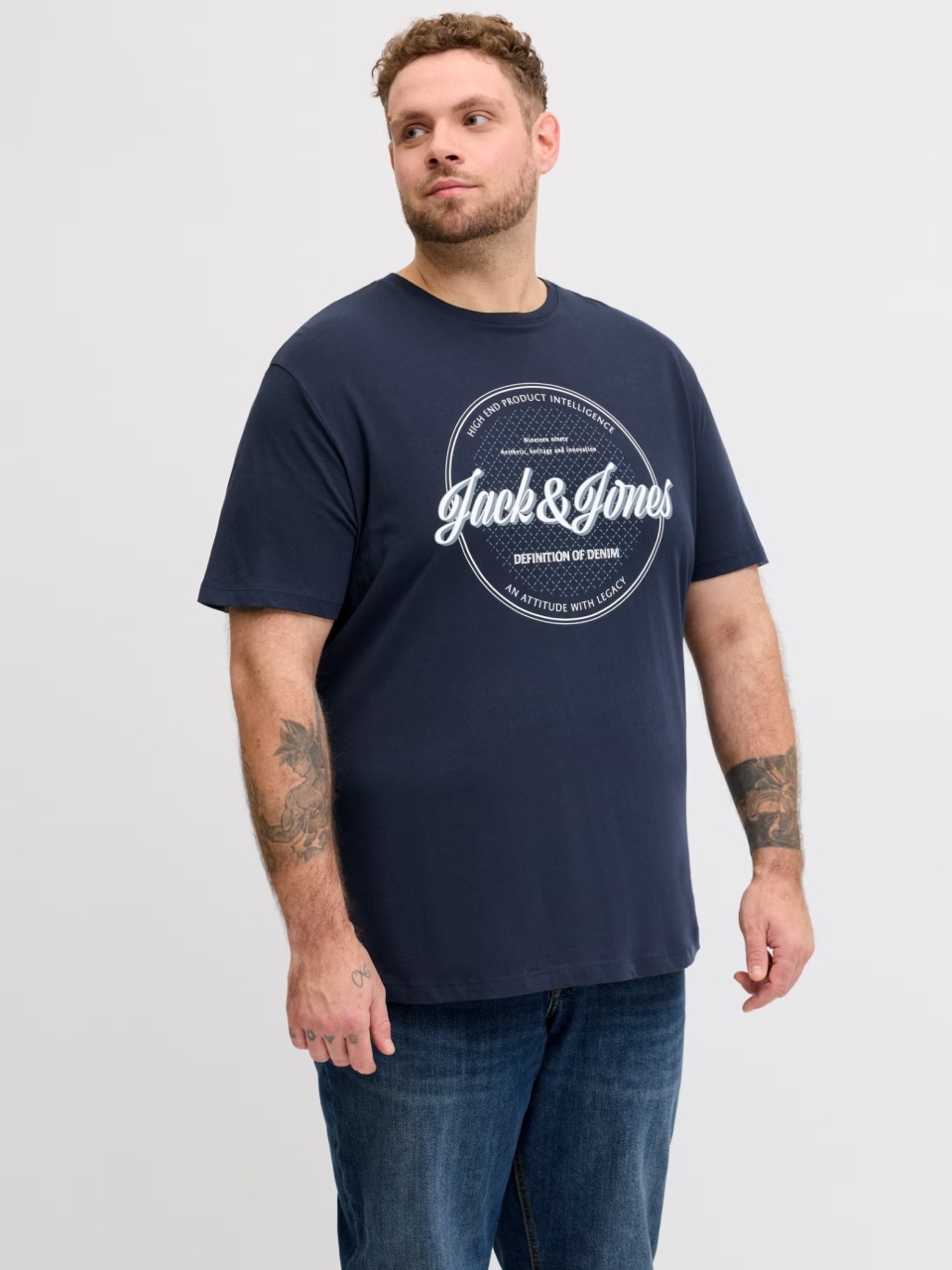 Jack & Jones Plus Tricou barbati big sizes, imprimeu text cu logo, Bleumarin inchis (SELECTATI MARIMEA: 7XL)
