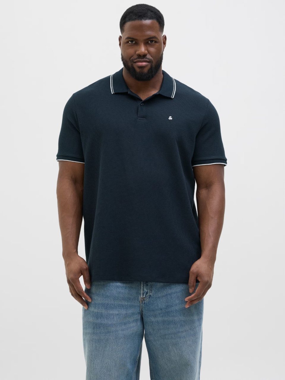 Jack & Jones Plus Tricou polo barbati big sizes, cu logo, Regular fit, Bleumarin inchis (SELECTATI MARIMEA: 8XL)