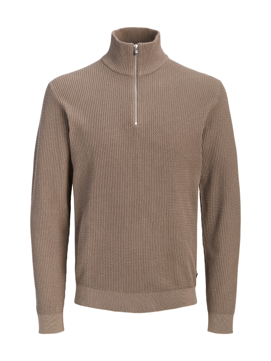 Jack & Jones Pulover barbati cu fermoar la baza gatului, din bumbac organic, JPRBLUSTANLEY, Maro deschis (SELECTATI MARIMEA: 2XL)