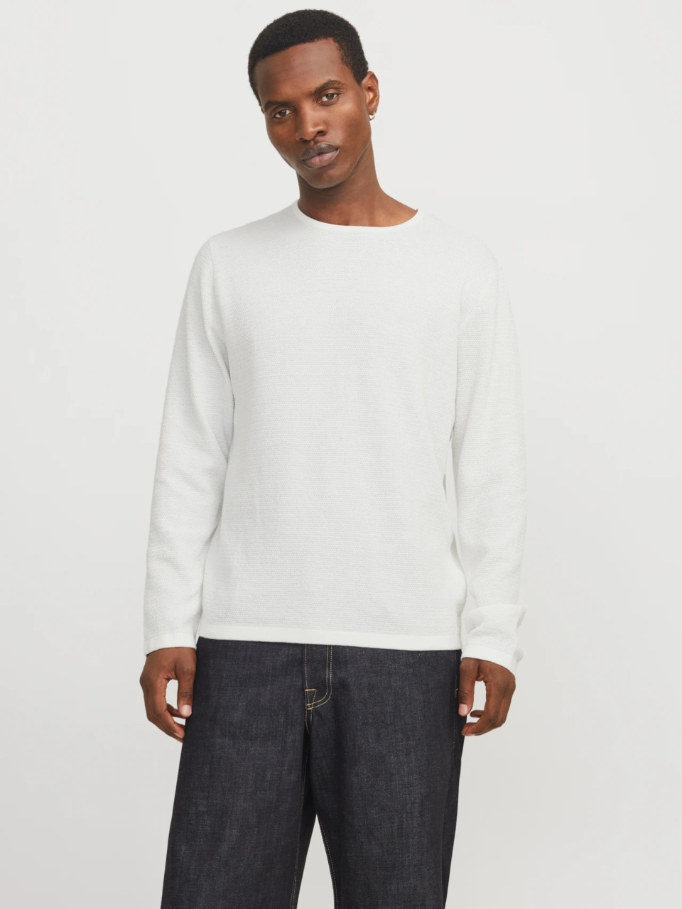 Jack & Jones Pulover tricotat barbati cu decolteu la baza gatului, Alb (SELECTATI MARIMEA: L)