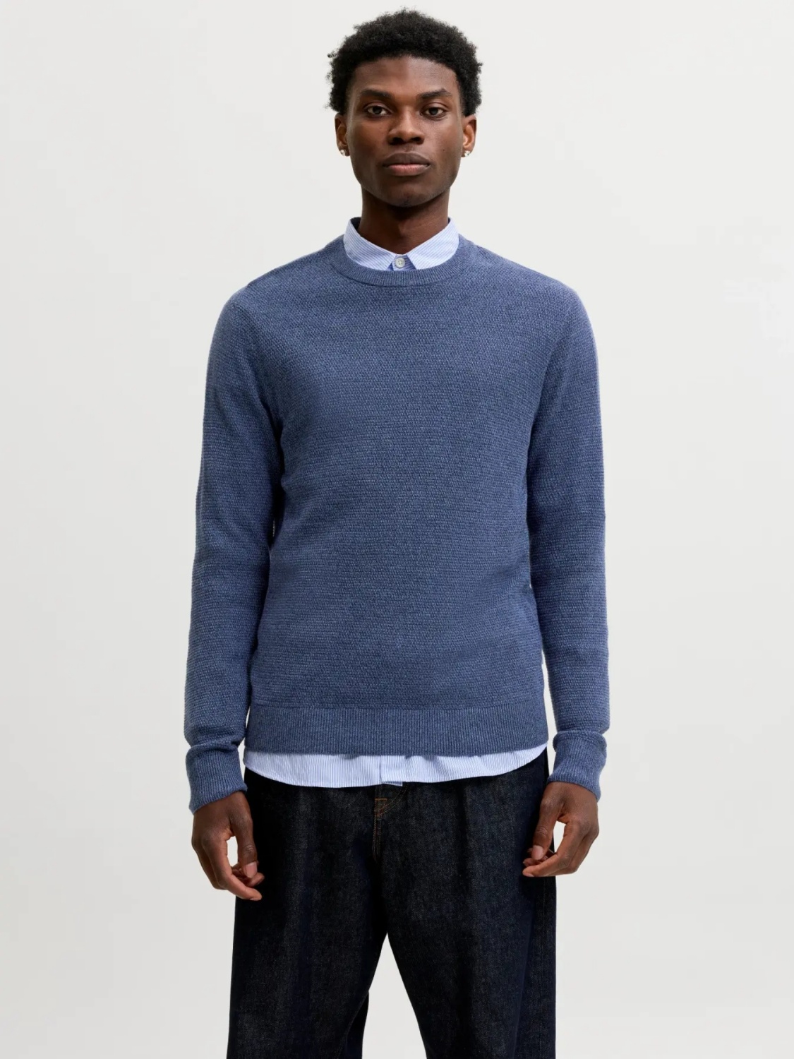 Jack & Jones Pulover tricotat barbati, din bumbac organic, Regular fit, JAURYDER, Albastru (SELECTATI MARIMEA: 2XL)