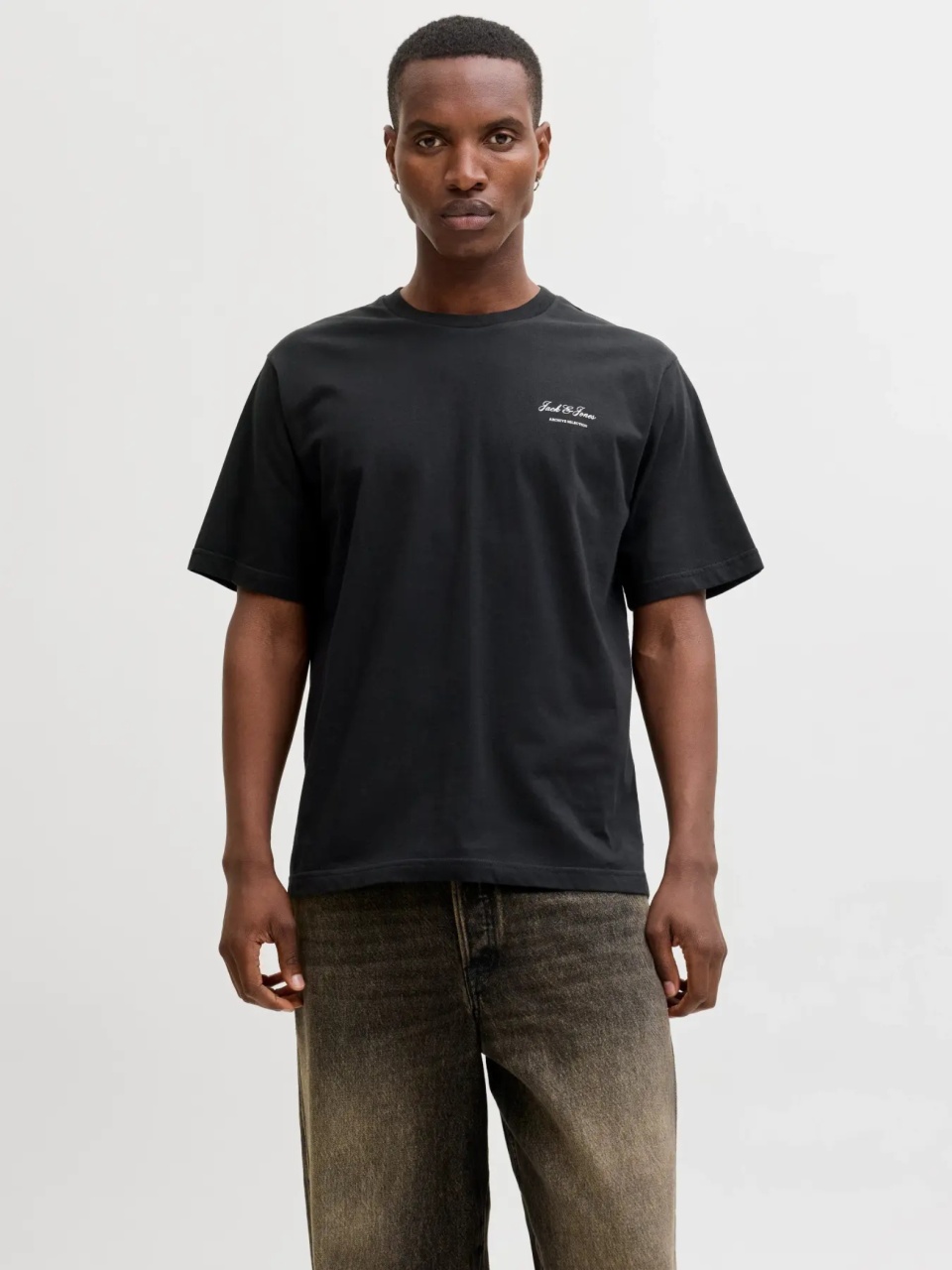 Jack & Jones Tricou barbati, din bumbac, Relaxed Fit, JJEARCHIVE, Negru (SELECTATI MARIMEA: S)