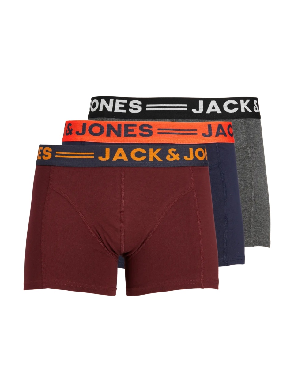 Jack & Jones Underwear barbati, Set 3 perechi de boxeri, Jaclichfield cu imprimeu text, Rosu inchis (SELECTATI MARIMEA: 2XL)