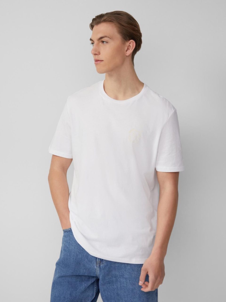 Q/S by s.Oliver Tricou barbati cu imprimeu, decolteu la baza gatului, Regular fit, Alb (SELECTATI MARIMEA: 2XL)