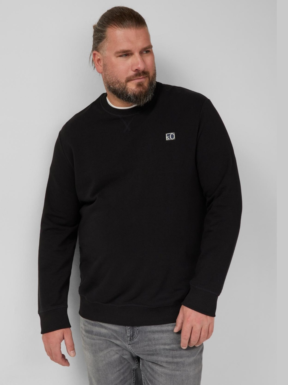 s.Oliver Big Sizes Bluza barbati big sizes, cu decolteu la baza gatului, logo, Negru (SELECTATI MARIMEA: 5XL)