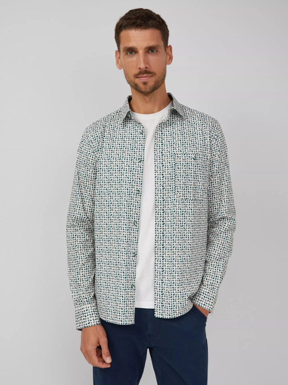 s.Oliver Camasa barbati, Slim fit cu imprimeu cu puncte, din amestec de bumbac, Gri (SELECTATI MARIMEA: 2XL)