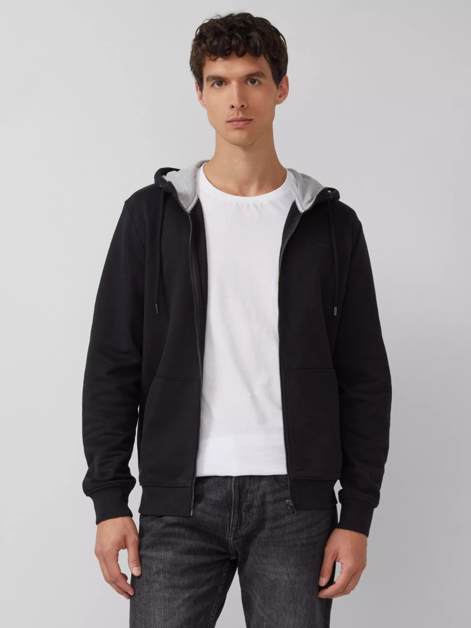 s.Oliver Hanorac barbati cu gluga din molton, Regular fit, Negru (SELECTATI MARIMEA: 2XL)
