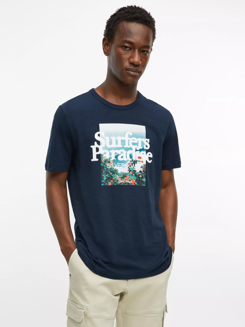 s.Oliver Tricou barbati din bumbac, cu imprimeu foto, Regular fit, Bleumarin inchis (SELECTATI MARIMEA: L)