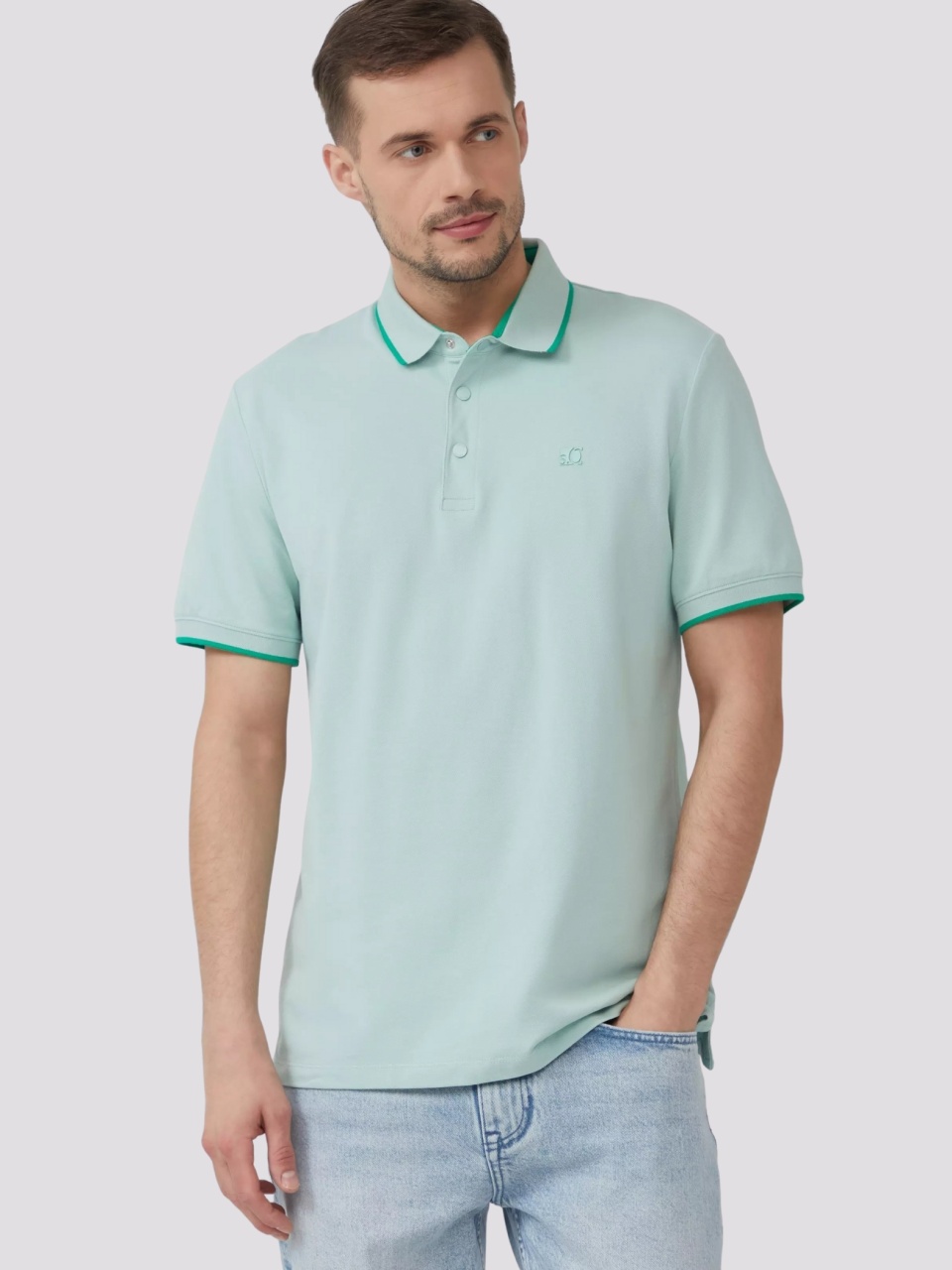 s.Oliver Tricou polo barbati cu detalii contrastante, Verde menta (SELECTATI MARIMEA: XL)