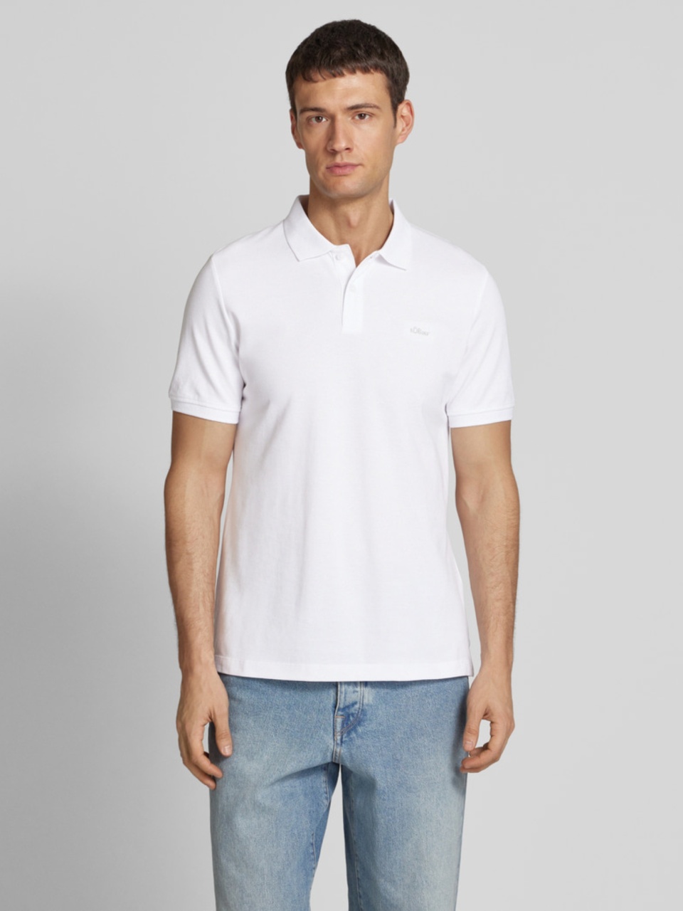s.Oliver Tricou polo barbati, din 100% bumbac, cu logo, Alb (SELECTATI MARIMEA: 2XL)