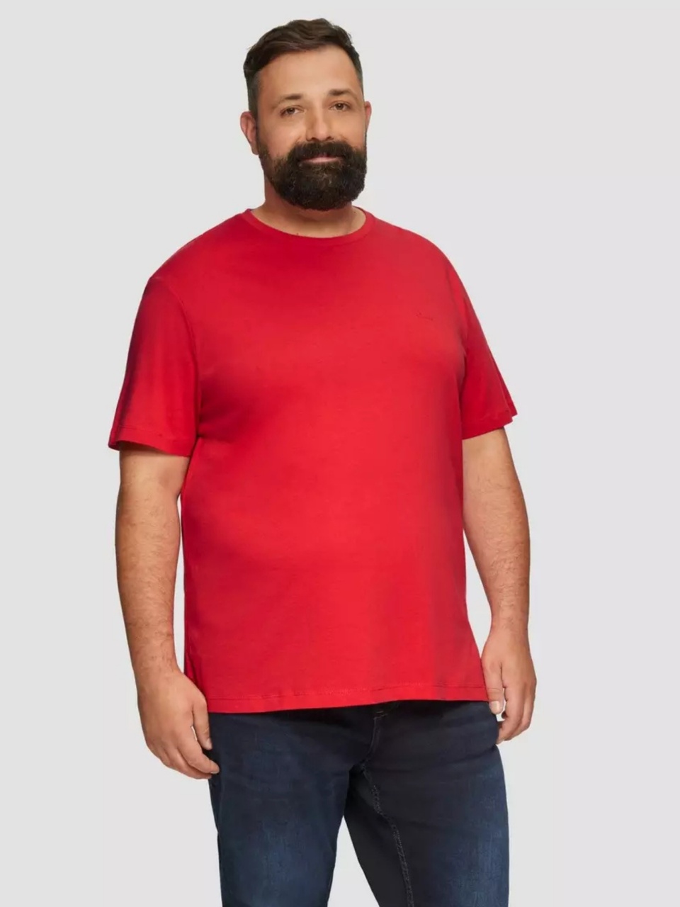 Tricou bărbați big size cu decolteu la baza gâtului și logo, din bumbac, Rosu (SELECTATI MARIMEA: 2XL)
