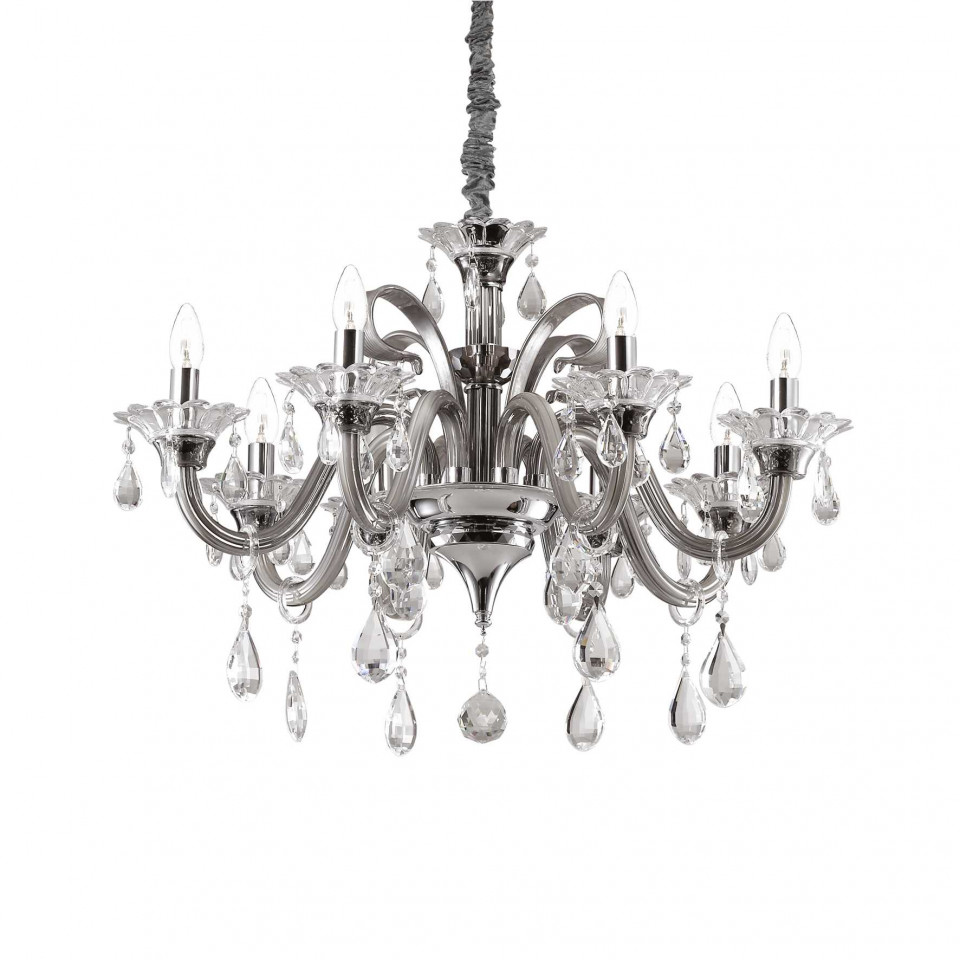 Candelabru COLOSSAL SP8, metal, cristal, transparent, 8 becuri, dulie E14, 114187, Ideal Lux