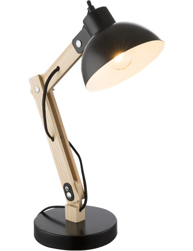 Lampa de birou lemn si metal negru, 1 bec, dulie E27, Globo 21504