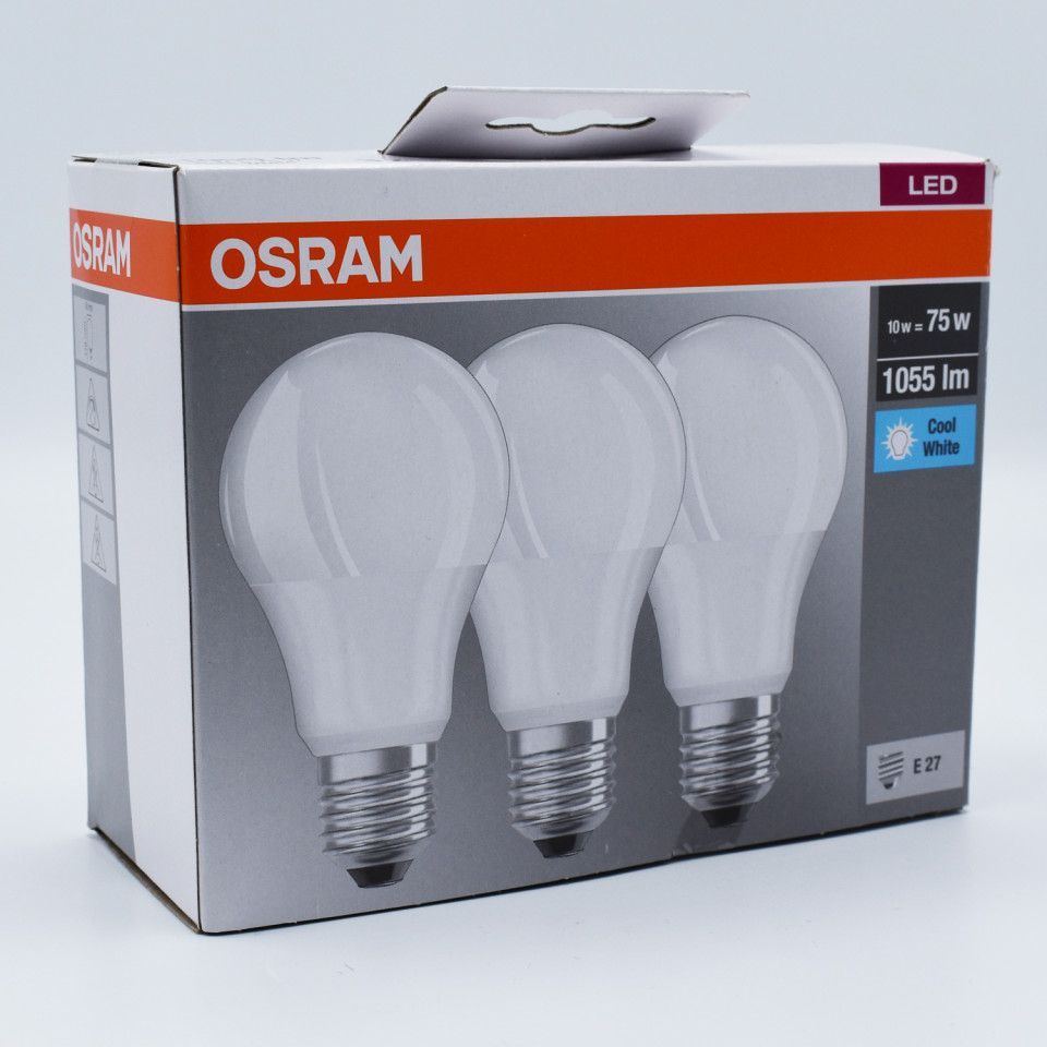 Set 3 becuri led 10W (75W), E27, 1055 lm, lumina neutra (4000K), opal, Osram OSRAM imagine noua 2022