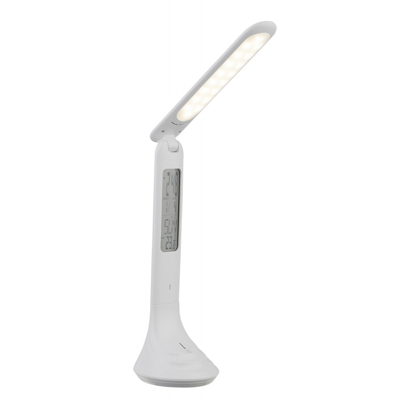 Lampă de birou alb, ceas, calendar, ceas cu alarmă, cu adaptor, atingeți / opriți, dimabil, 200lm, lumina naturala (4000K), 58329W, Globo